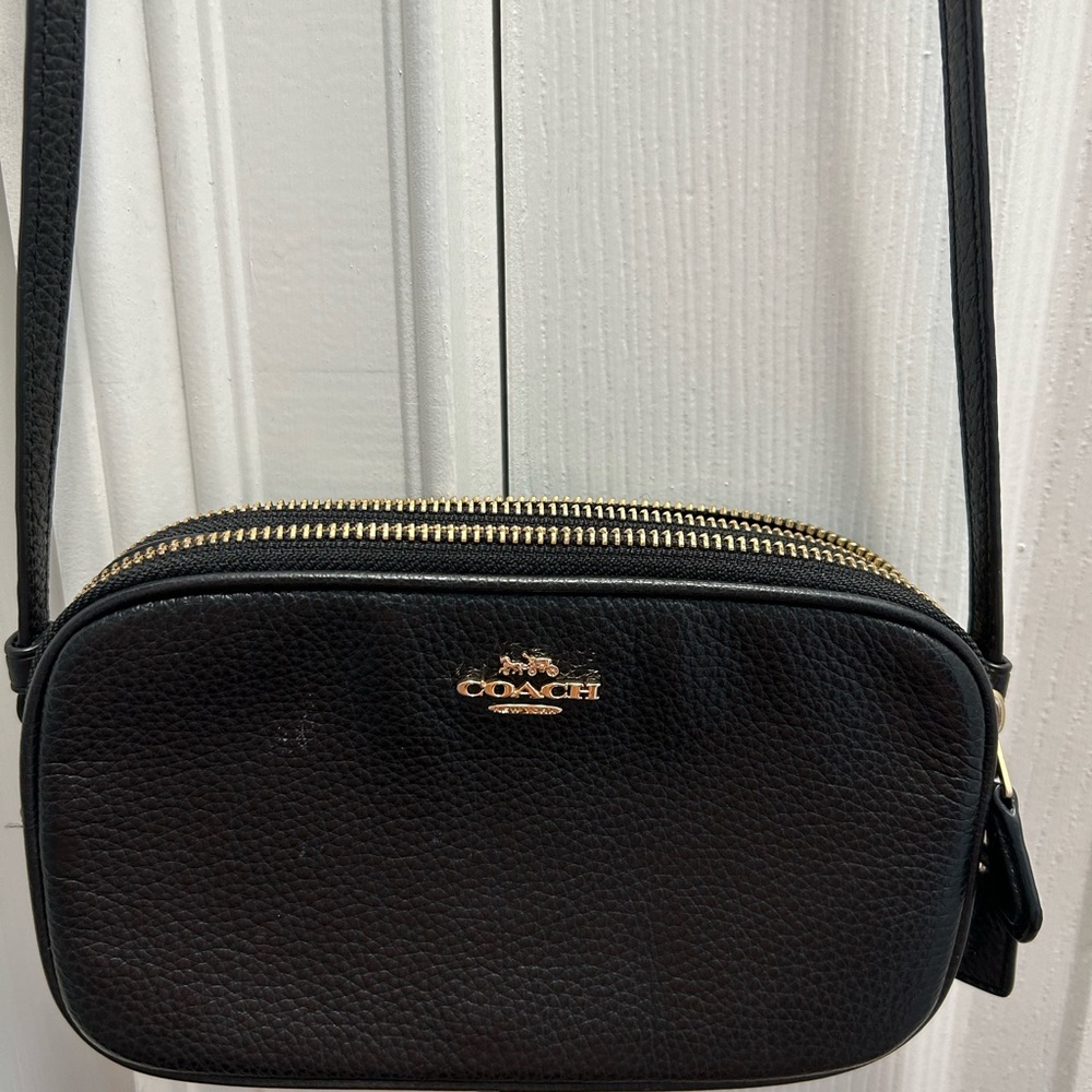 Coach Black Pebbled Leather Crossbody with Gold Hardware